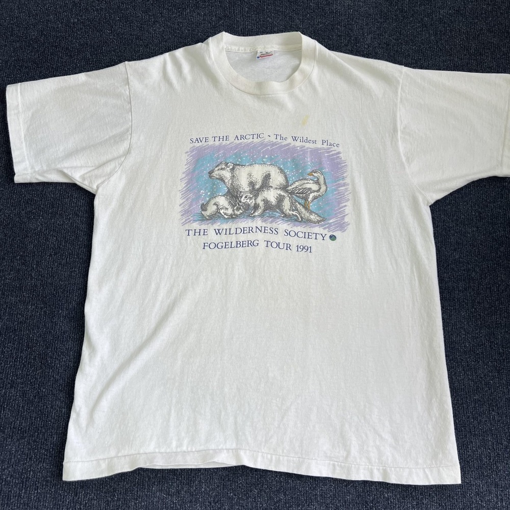 Vintage 1991 Fogelberg Shirt Mens XL White Fruit Of The Loom Save Arctic T-Shirt